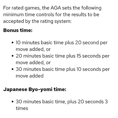 AGA minimum time settings 2025