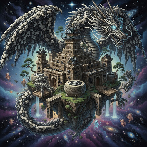 Firefly_gemini-flash_Make me a picture of a weiqi boss. Needs to be a dragon. the dragon is made with weiq 61412